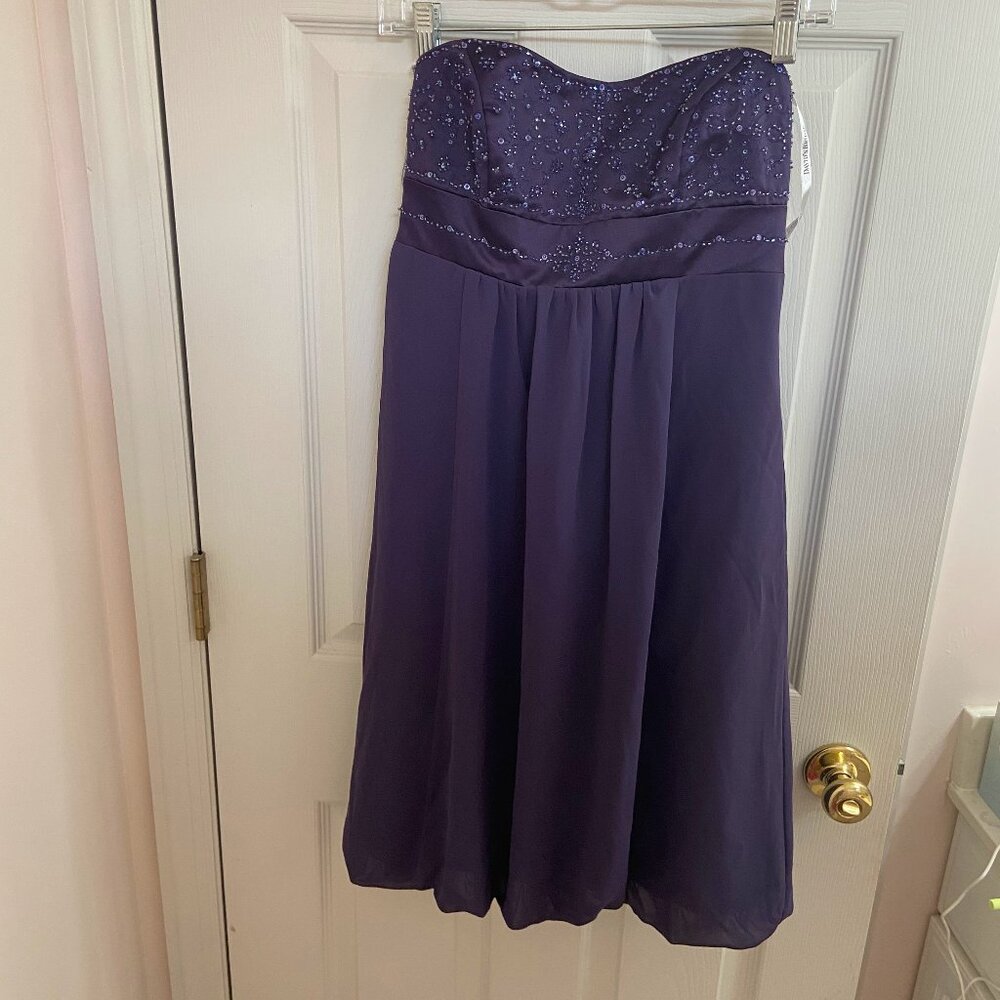 David's Bridal Plum Chiffon Strapless bubble dress (4)